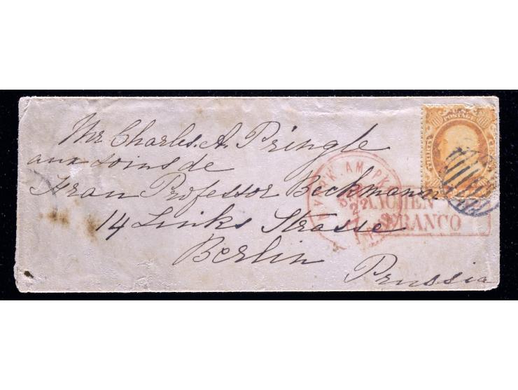 #38 30c Orange on Cover To Berlin, Prussia from New York, Aachen Franco