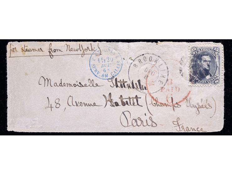#98, 15c Black, 1868 Issue, Tied on Transatlantic Cover to Paris