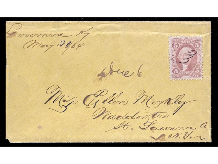 R24c, 5c Red, 1862 Revenue Stamp, Tied by Manuscript Cancel on Cover