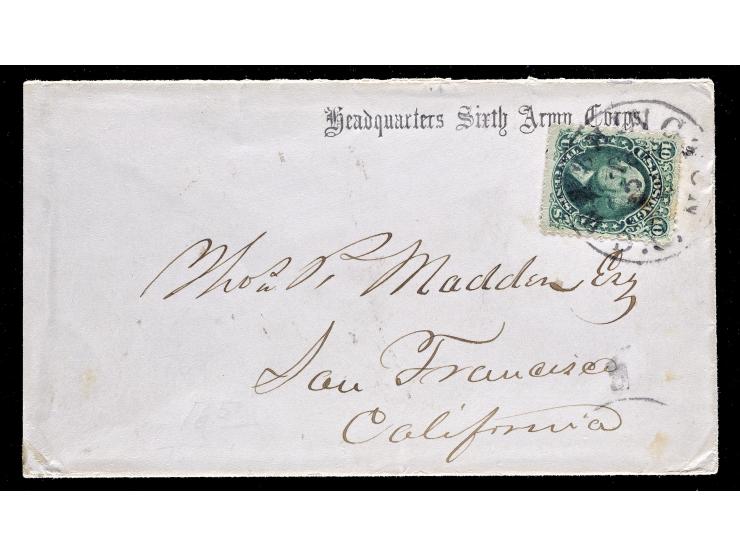 #68 10c Green, Tied on Headquarters Sixth Army Corps Civil War Cover to San Francisco, California