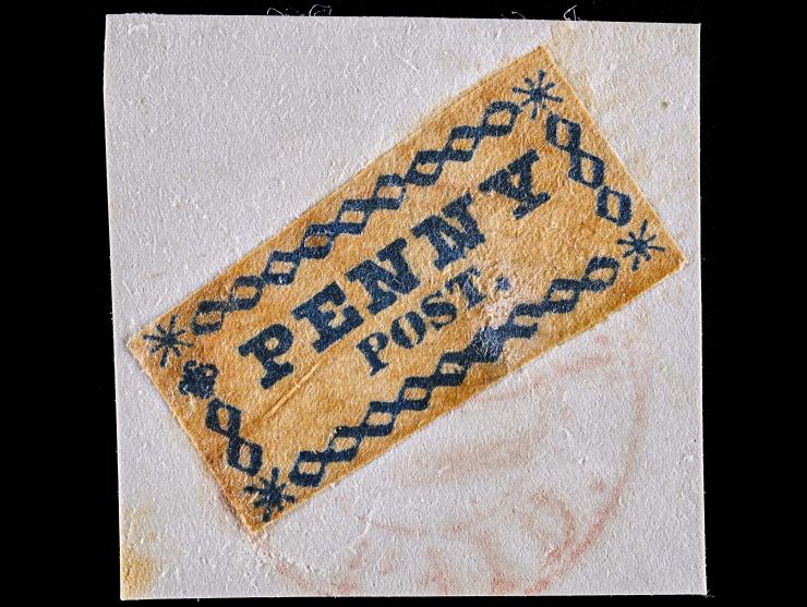 Boston Penny Post, 3LB1a 1c Blue, Tied on Small Piece