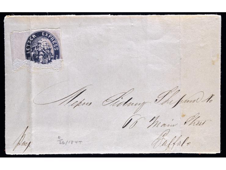 Letter Express, 96L1, 5c Black on Pink Glazed, Picked Away on Folded Letter to Buffalo