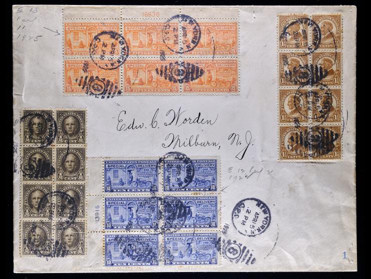 1925 Registered Mail Cover with Special Delivery and Definitive Multiples, New York to Millburn N.J.