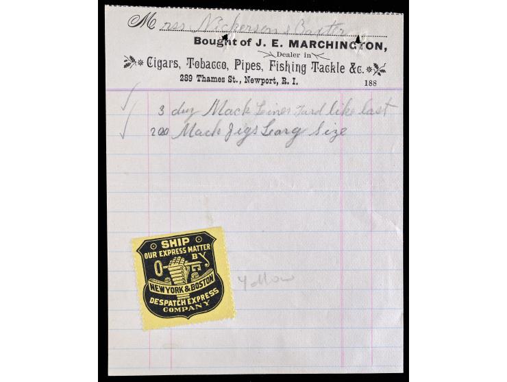 New York & Boston Despatch Express Forwarding Label on 1880s J. E. Marchington Receipt