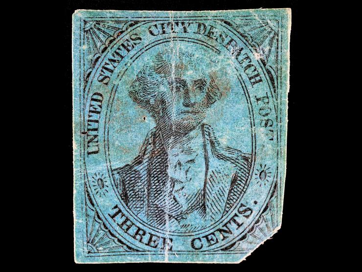 U.S. City Despatch Post, 6LB5VAR, Black on Blue Green, Partially Printed on Back, Used with Partial Printing on Reverse