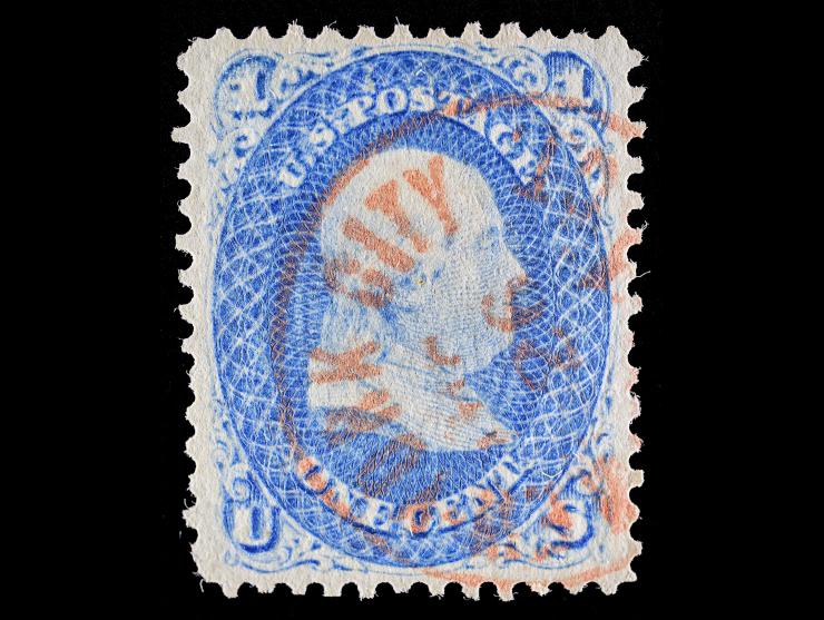 #63 1887 1c Ultramarine, Used with Red New York Carrier Cancel