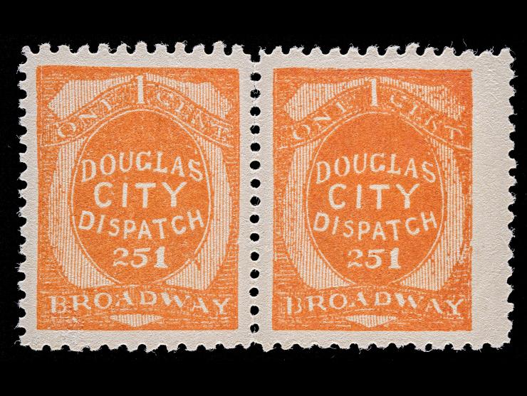 Douglas' City Despatch, 59L4, 1c Orange, Unused, Horizontal Pair