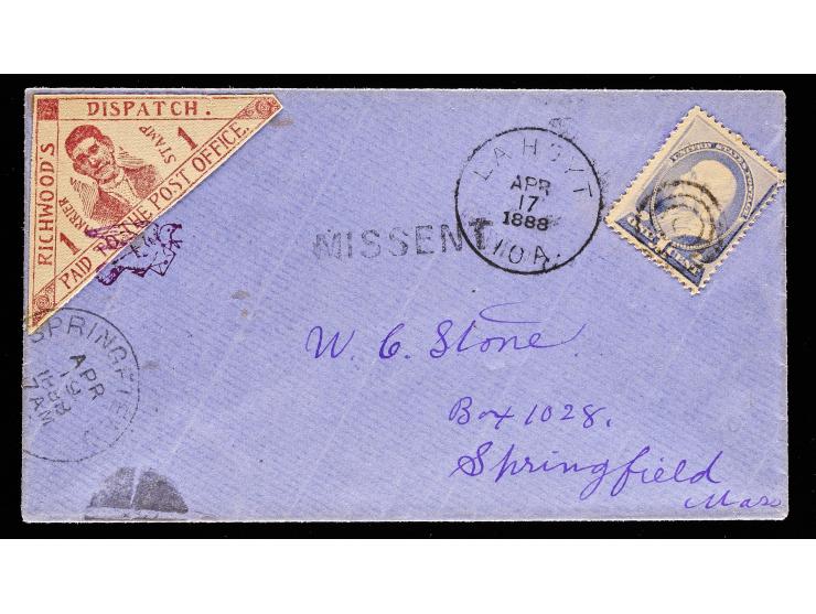Jay's Richwood Dispatch, Tied by Magenta Pigeon on 188 Cover with #212 1c Ultramarine to Springfield