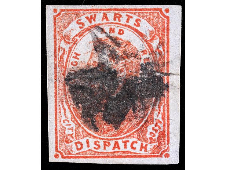 Swarts' City Dispatch Post, 136L6, 2c Red on Blue Paper, Stone 1, Used, Star Cork Cancel