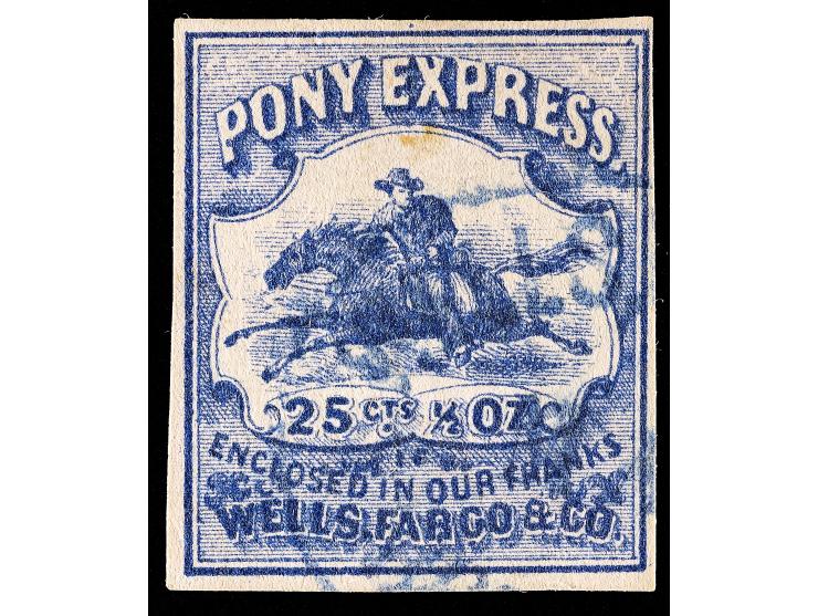 Wells, Fargo & Co. Virginia City Pony Express, 143L8, 25c Blue, Used with Blue Company Oval Handstamp