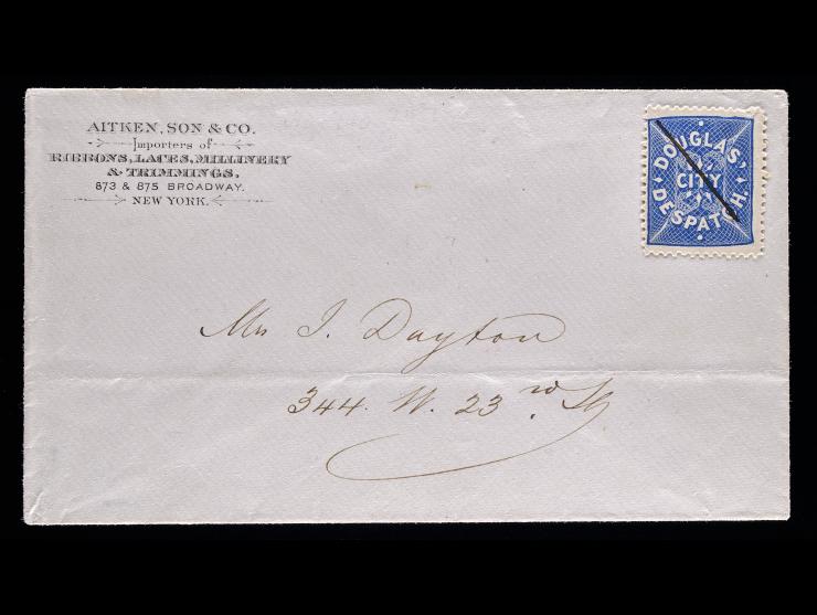 Douglas' City Despatch, 59L2, 2c Blue, Perf 11, with Manuscript Cancel on Local Cover