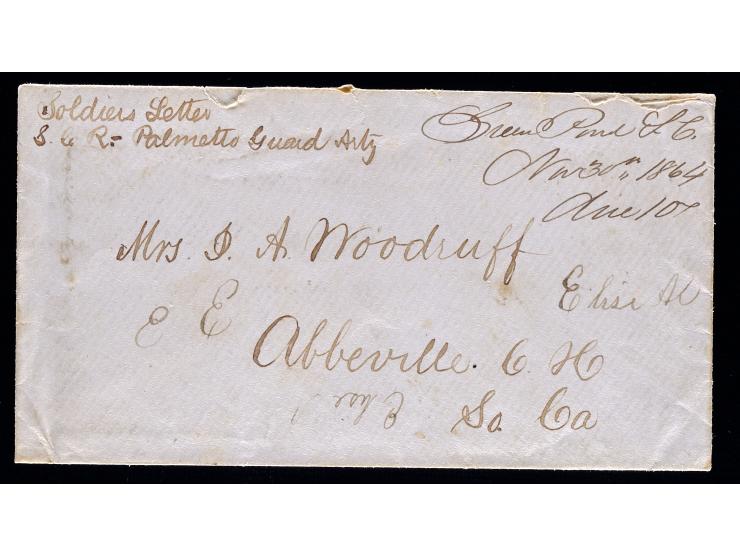 Civil War Stampless Soldier's Letter, South Carolina Reserves, Due 10 Manuscript