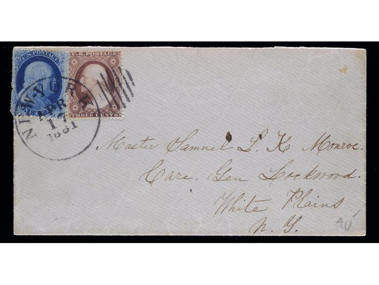#24, 1857 1c Blue and #26, 1857 3c Dull Red, Both Tied by New York Circular Datestamp on Civil War Cover