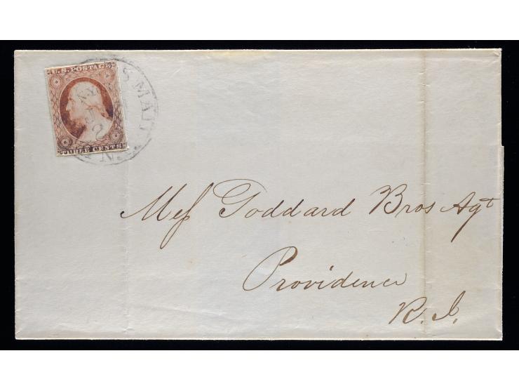 U.S. Express Mail, Circular Datestamp Tying #11a 3c Dull Red on 1853 Cover