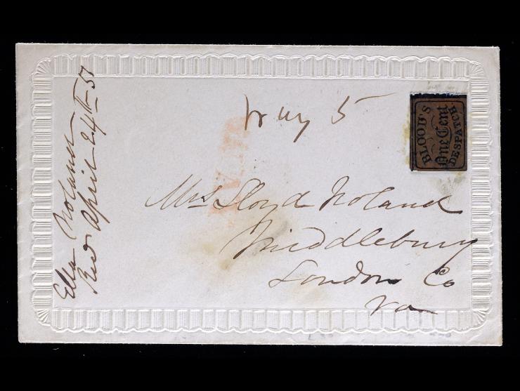 D.O. Blood & Co., 15L17, 2c Bronze on Black, Acid Tied on 1851 Embossed Ladies Cover to Vermont