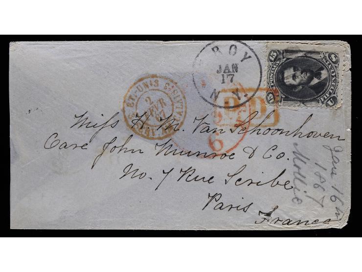 #77 12c Black, Tied on 1867 Transatlantic Cover to Paris