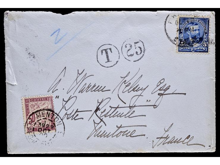 #281, 5c Grant, Tied on 1900 Transatlantic Cover to Menton, France, Postage Due
