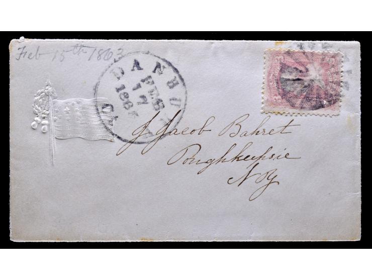 Confederate Patriotic Used by Southern Sympathizer in Connecticut, Embossed 11-Star Confederate Flag, #653c Rose Tied by Circle of Wedges