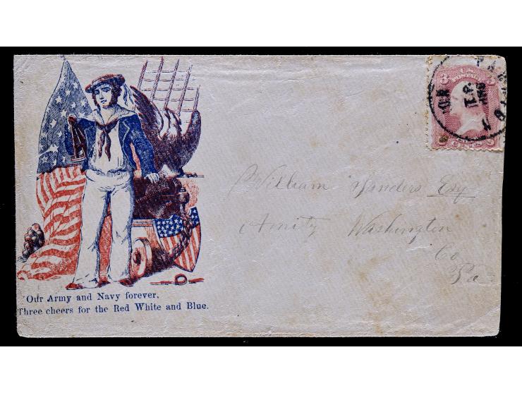 Civil War Patriotic Cover, "Our Army and Navy Forever", #65 3c Red Tied on Cover