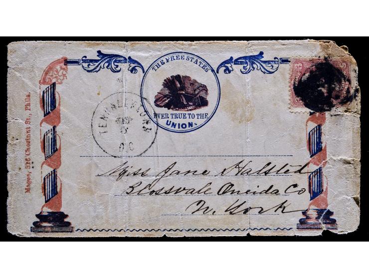 Civil War Patriotic Cover, “The Free States Ever True to the Union”, #65 3c Red to New York