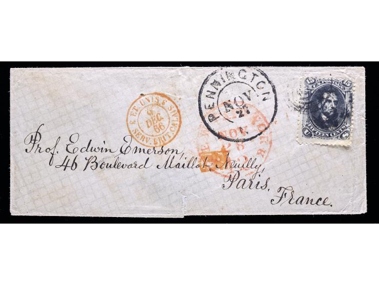 #77 15c Black, Tied on Transatlantic Cover to Paris, France, New York–Calais Route