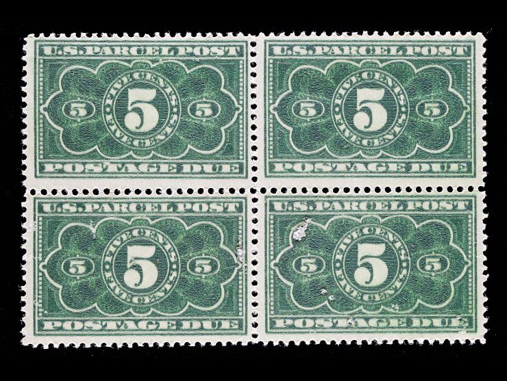 Parcel Post Postage Due, JQ3, 5c Dark Green, Unused, Block of 4, NH