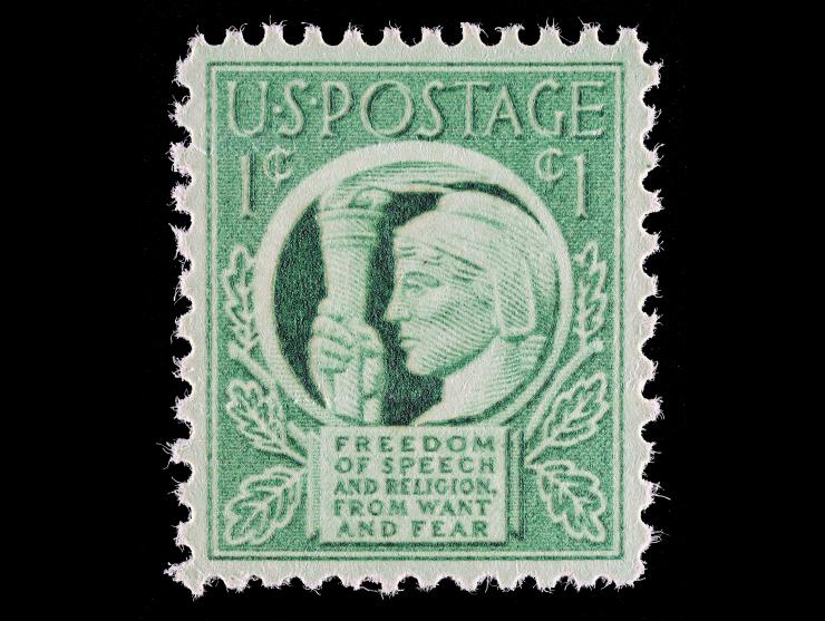 #908 1943 1c Bright Blue Green, Unused
