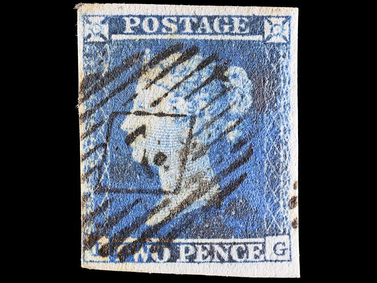 Great Britain #4, 1841 2p Blue, Used with "2" in Lozenge Grid Cancel
