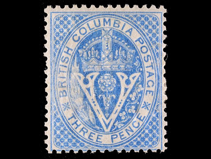 British Columbia #7 1865 3p Blue, Unused, OG