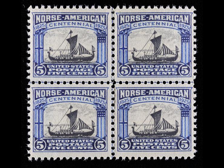 #621 1925, 5c Norse-American, Block of Four, Unused, NH