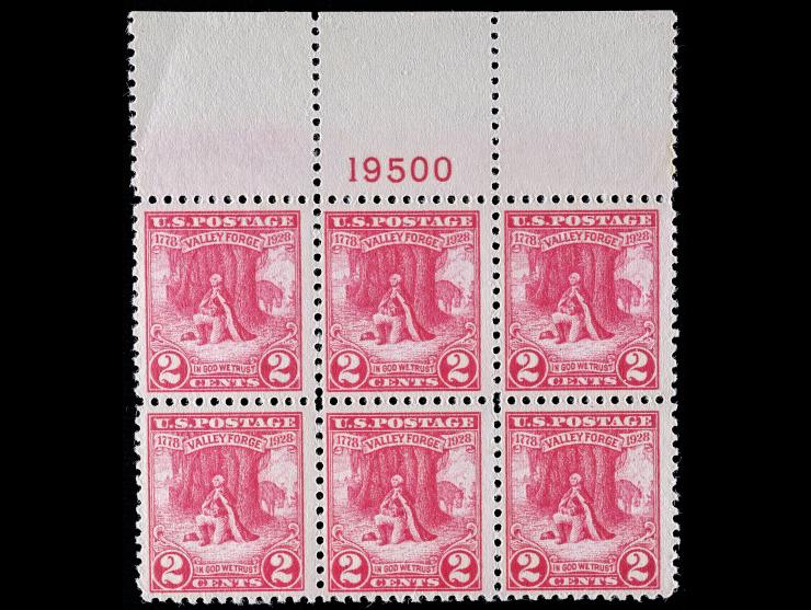 #645 2c Valley Forge, Plate Number Block of Six, Unused, NH