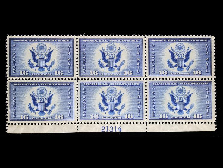 #CE1 1934, 16c Dark Blue, Airmail Special Delivery, Plate Number Block of Six, Unused