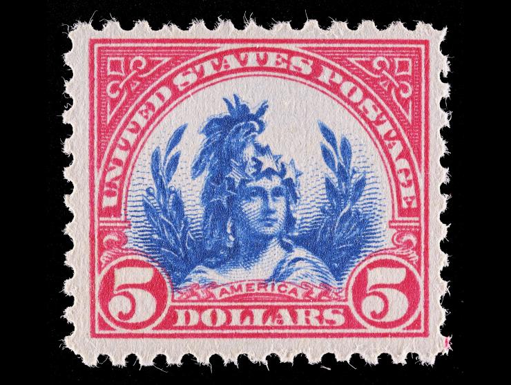 #573 $5 Carmine & Blue, Unused, NH