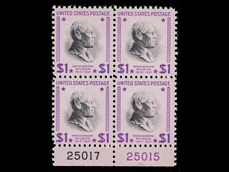 #832 $1 Presidential, Plate Number Block of Four, Unused, NH