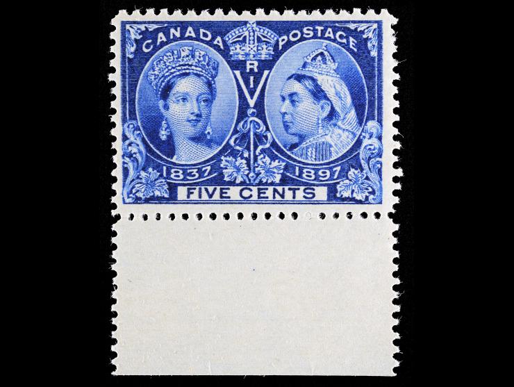 Canada #54 1897 Jubilee 5c Deep Blue Jubilee, Unused Sheet Margin, NH