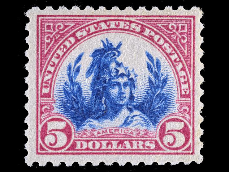 #573, $5.00 Carmine and Blue, 1923 Issue, Unused, OG