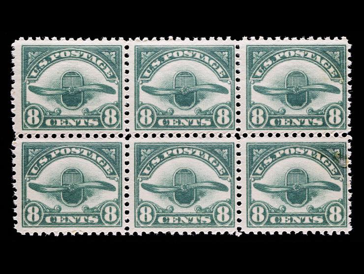 #C4 8c Dark Green, Block of Six, Unused, NH