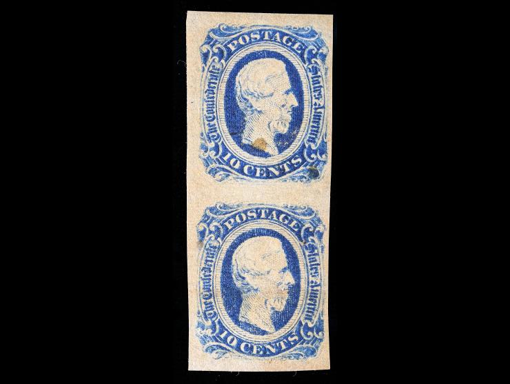 Confederate States, CSA #12 10c Blue, Vertical Pair, Unused